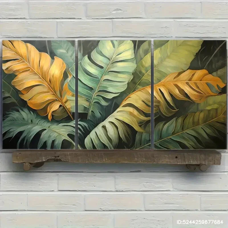 3pcs Tropical Leaves Print Abstract Green Nature Metal Print Ready to Hang Art