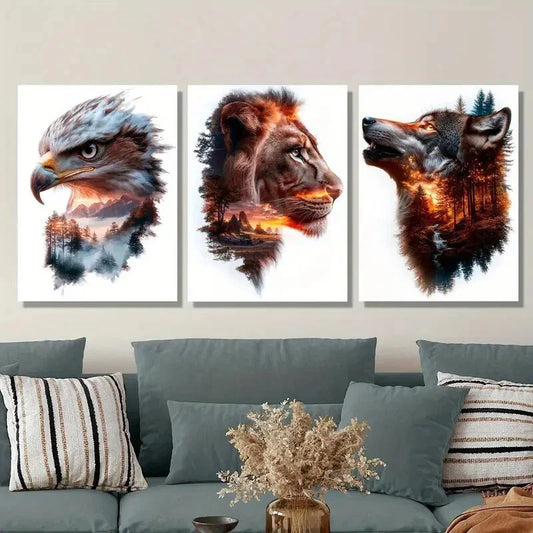 3pcs Animals and nature mountains and trees Metal Print Ready to Hang Art