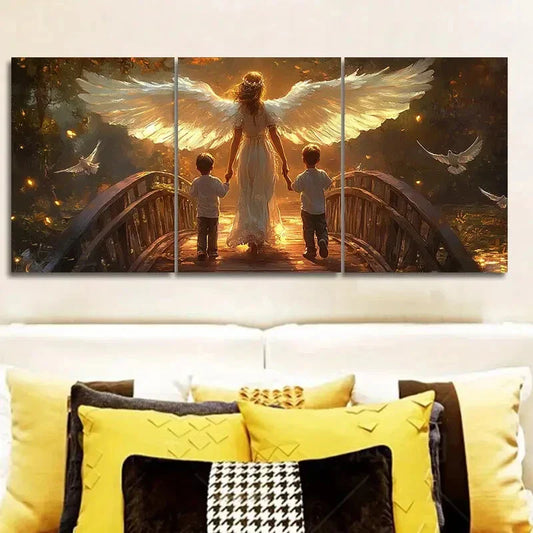 3pcs The angel and two little boys Wall Art Set Canvas Framed 40x60cm - High Quality Print 100% Australian Made Wall Canvas Ready to Hang