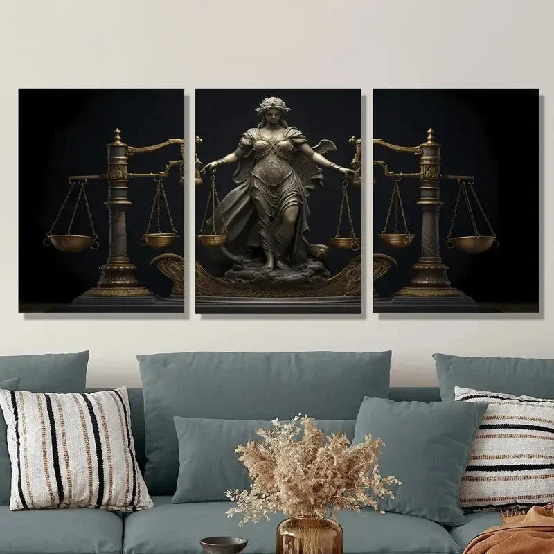 3pcs Goddess holding scales symbolizing law Metal Print Ready to Hang Art