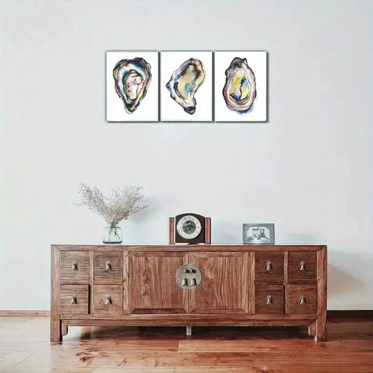 3pcs Vibrant Blue & Purple Oyster Shell Metal Print Ready to Hang Art