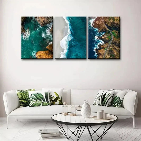 3pcs Landscape Painting, Portrait Orientation,Metal Print Ready to Hang Art