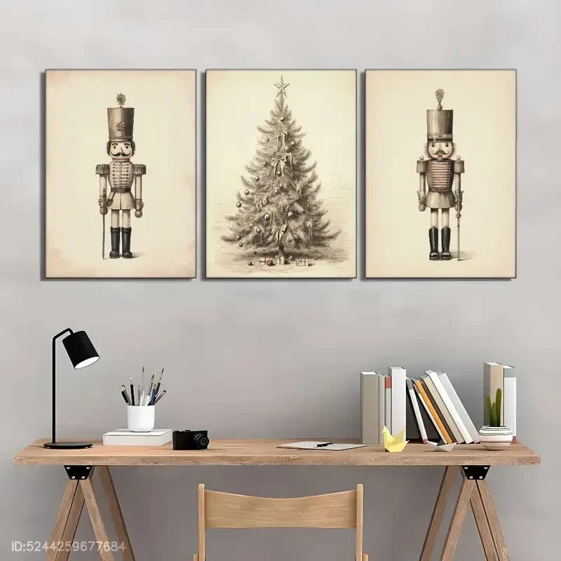 3pcs Featuring Christmas Tree And Santa Claus Metal Print Ready to Hang Art
