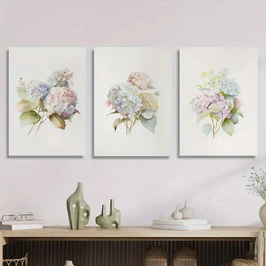 3pcs Watercolor Designs of Light Blue And Pink Metal Print Ready to Hang Art