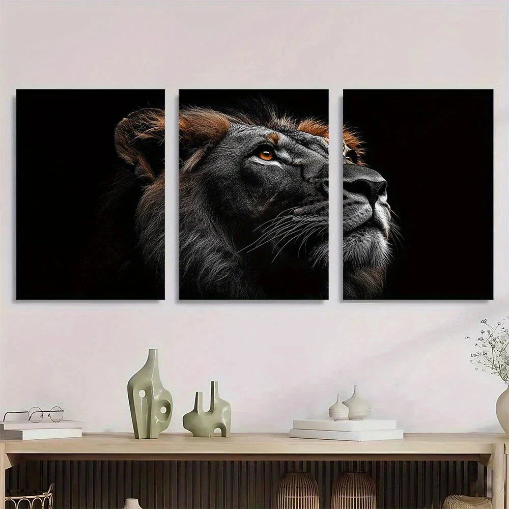 3pcs Majestic Lion Black & White Animal Metal Print Ready to Hang Art