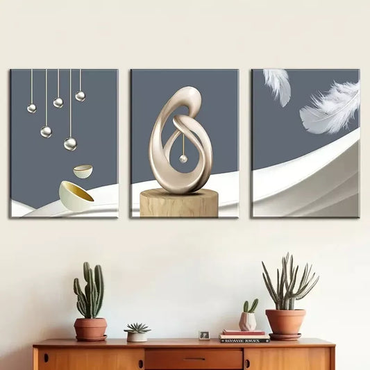 3pcs Simple modern abstract geometric sculpture Wall Art Set Canvas Framed 40x60cm - High Quality Print 100% Australian Made Wall Canvas Ready to Hang
