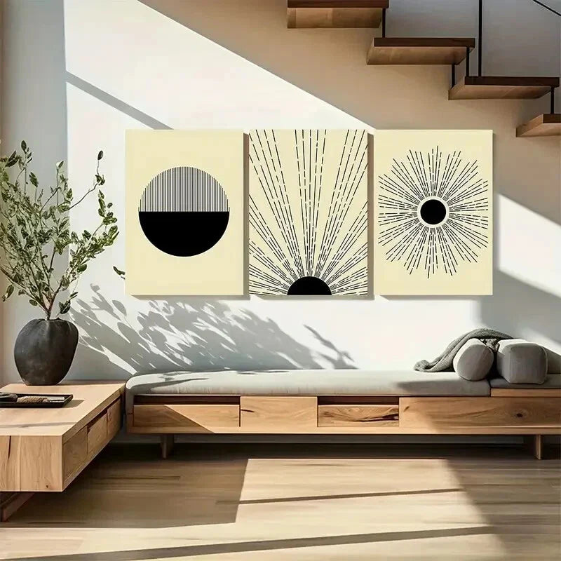 3pcs Boho Geometric Mid-Century Abstract Metal Print Ready to Hang Art
