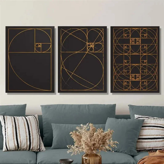3pcs Golden Ratio Golden Line Art, Metal Print Ready to Hang Art