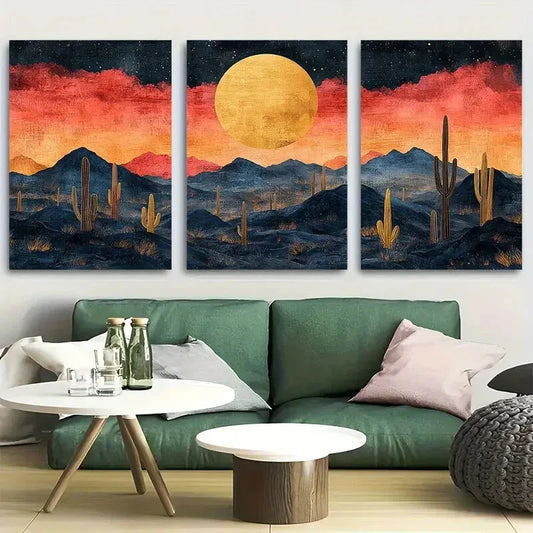 3pcs Abstract Cactus Desert Design Metal Print Ready to Hang Art