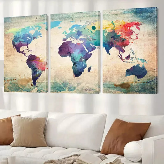 3pcs Colorful World Map Canvas Framed 40x60cm - High Quality Print 100% Australian Made Wall Canvas Ready to Hang