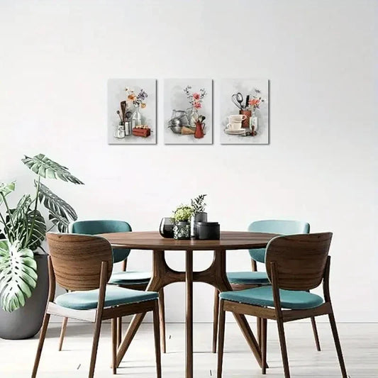 3pcs Floral in Vase Painting Still Life Metal Print Ready to Hang Art