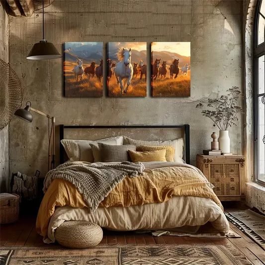 3pcs Good Luck, with Life-Filled Horses Wall Art Set Canvas Framed 40x60cm - High Quality Print 100% Australian Made Wall Canvas Ready to Hang