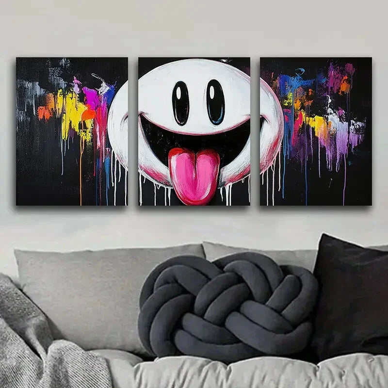 3pcs Ghostly Smile Funny Colorful Sky Perfect Wall Art Set Canvas Framed 40x60cm - High Quality Print 100% Australian Made Wall Canvas Ready to Hang