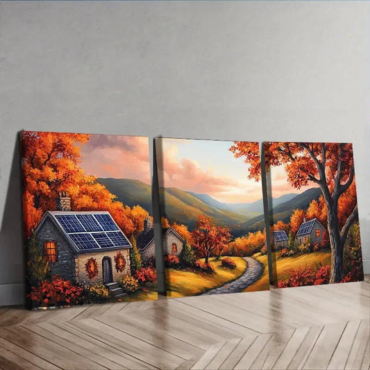 3pcs Autumn Sun House Waterproof Nature Perfect Wall Art Set Canvas Framed 40x60cm - High Quality Print 100% Australian Made Wall Canvas Ready to Hang