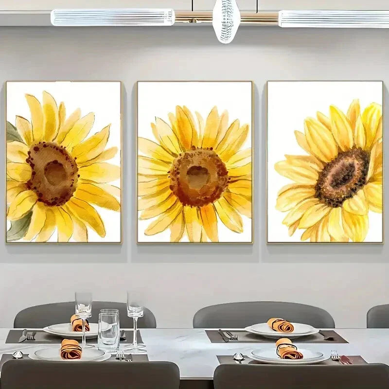 3pcs Sunflower Poster Botanical Art Posters Metal Print Ready to Hang Art