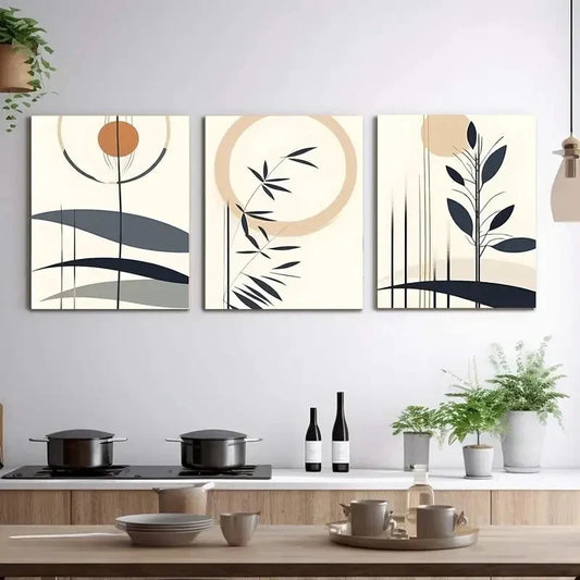 3pcs Lines, Mountains, Sun Minimalist Metal Print Ready to Hang Art