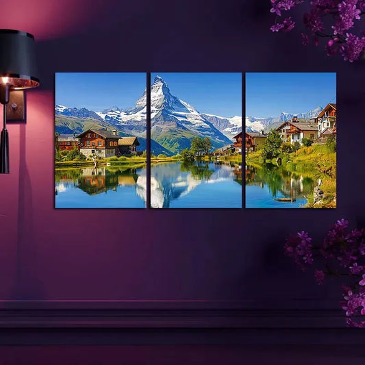 3pcs Swiss Alps Landscape Canvas Framed 40x60cm - High Quality Print 100% Australian Made Wall Canvas Ready to Hang