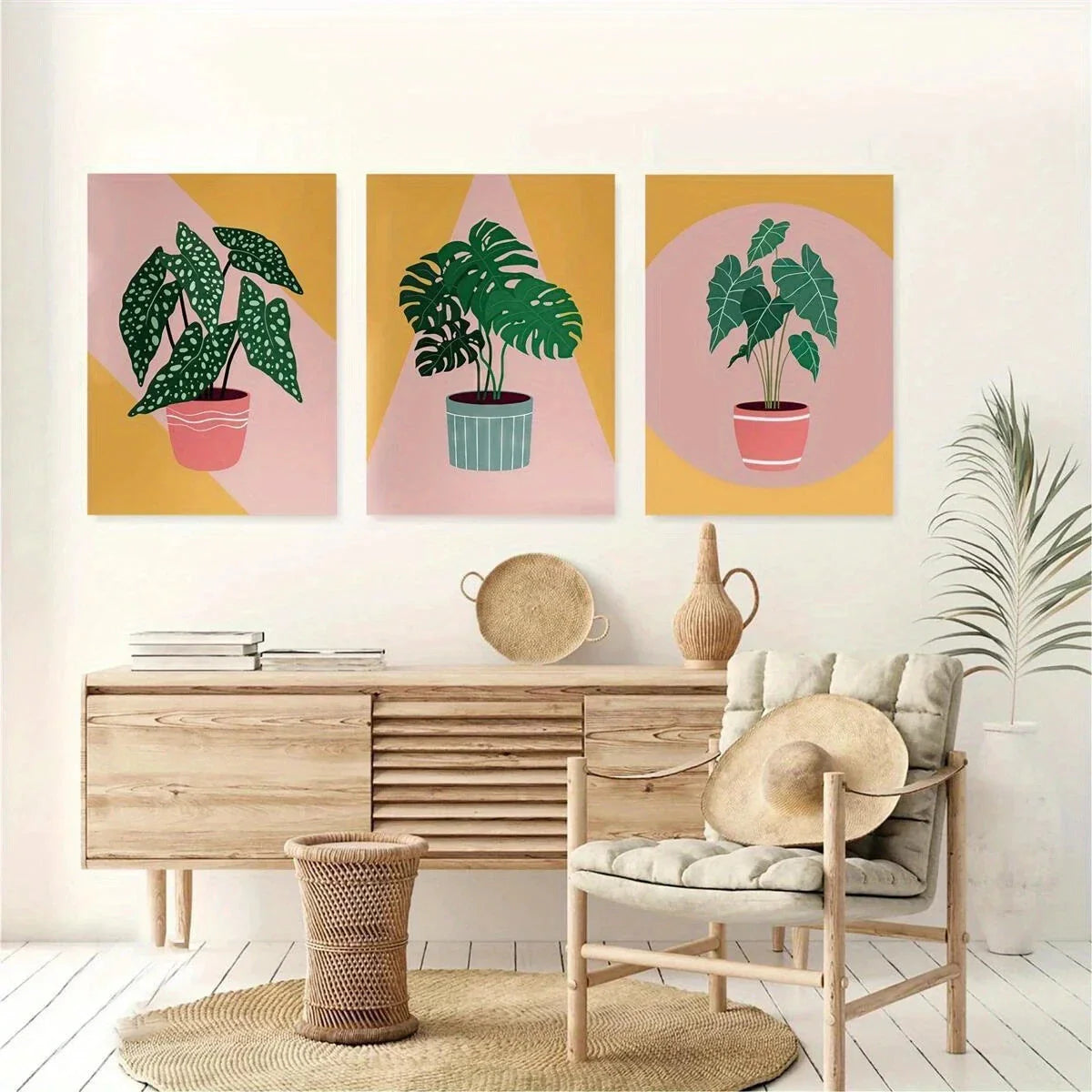 3pcs Christmas Cartoon Flower pot Modern Metal Print Ready to Hang Art