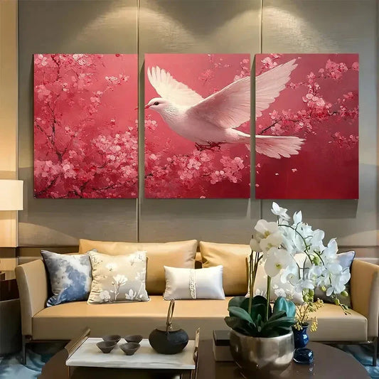 3pcs Whimsical Dove Bird Light Pink Decor Metal Print Ready to Hang Art