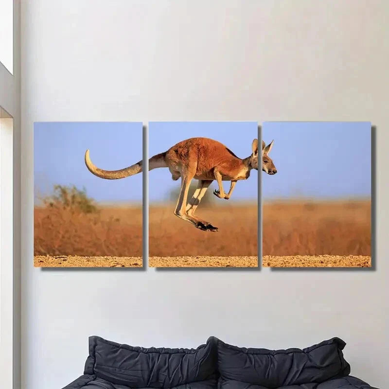3pcs Vibrant Kangaroo Metal Print Ready to Hang Art