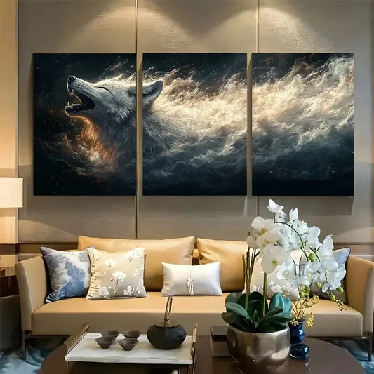 3pcs Silvery Wolf Howling Magic Metal Print Ready to Hang Art