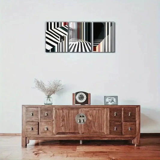 3pcs Simple Stylish Stripes Decoration Poster Metal Print Ready to Hang Art