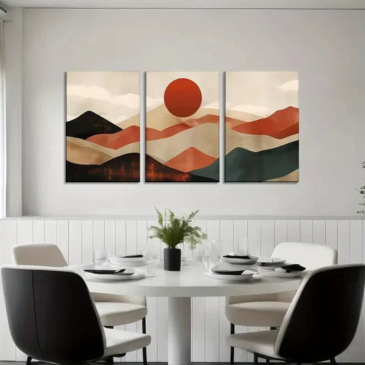 3pcs Abstract Nature Landscape with Sunrise Metal Print Ready to Hang Art