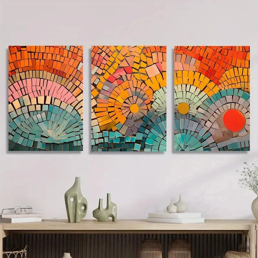 3pcs colorful geometric modern art, mosaic puzzle Metal Print Ready to Hang Art