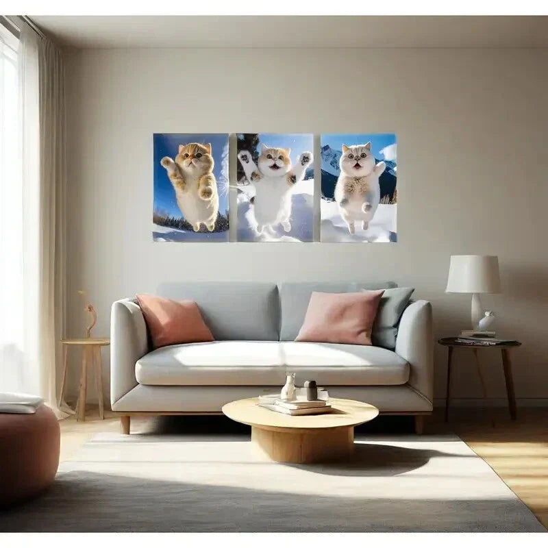 3pcs Orange Kittens in Winter Metal Print Ready to Hang Art