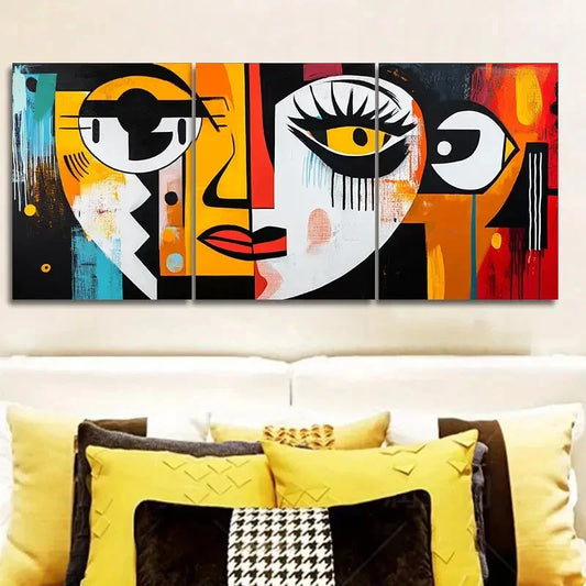 3pcs Abstract Face Canvas Wall Art Set Canvas Framed 40x60cm - High Quality Print 100% Australian Made Wall Canvas Ready to Hang