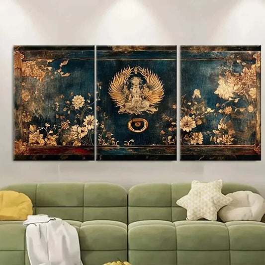 3pcs Traditional Handcrafted Decor Floral and Bird Metal Print Ready to Hang Art