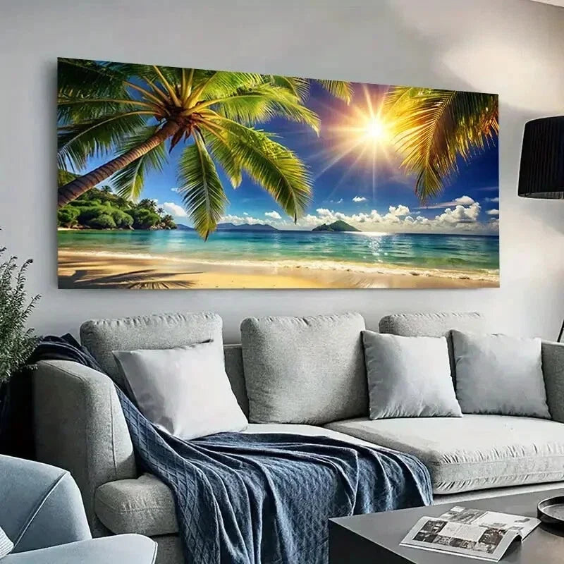 Palm Tree Tropical Beach wall canvas office home room framed 120x60cm