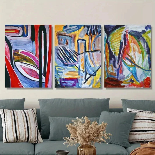 3pcs rough and crazy line abstract Metal Print Ready to Hang Art