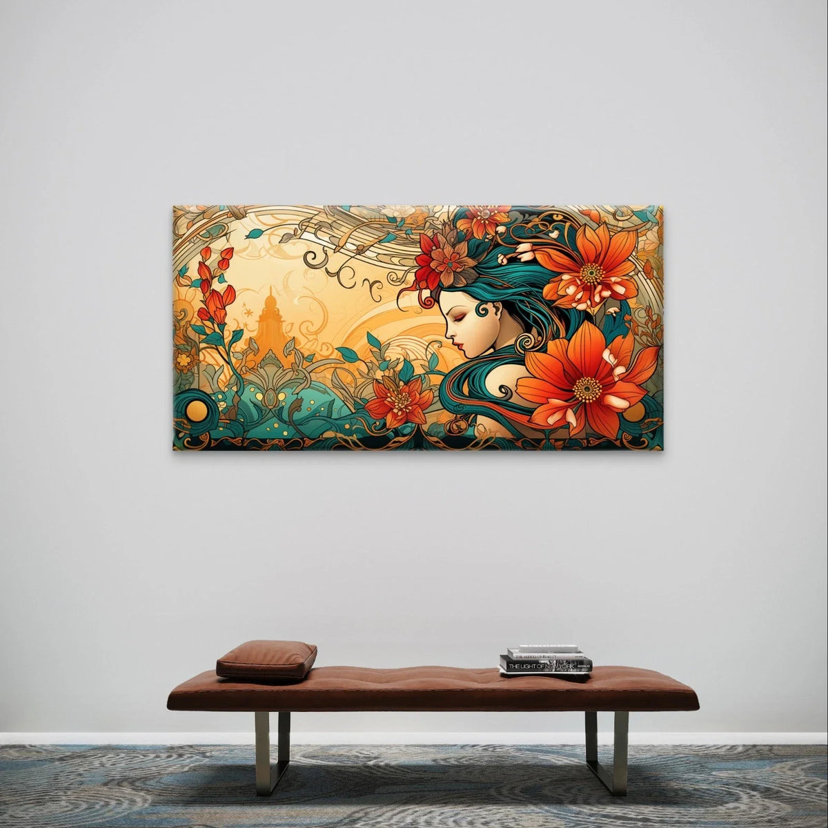 Orange Blossom and Woman Floral Wall Art Canvas Office Home Framed 120x60cm