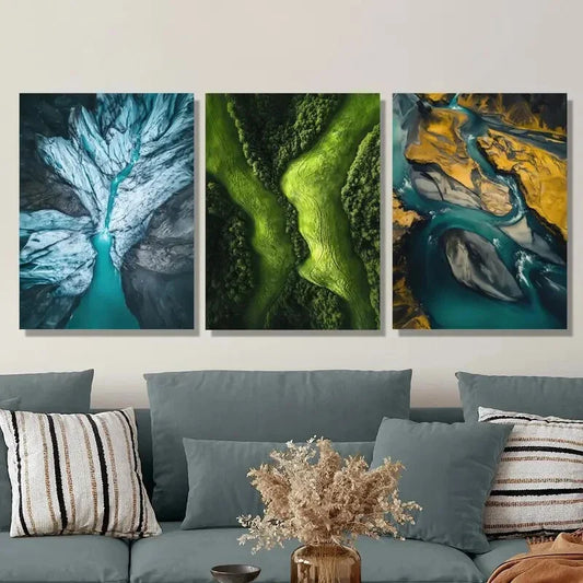 3pcs Natural glaciers, rivers and mountains lands Metal Print Ready to Hang Art