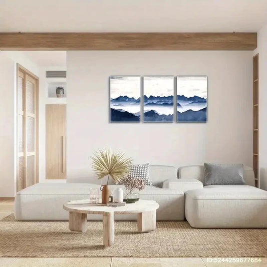 3pcs Highlight Blue Landscape Fairyland Art Metal Print Ready to Hang Art