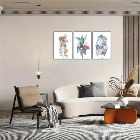 3pcs Botanical Art Leaves Decoration Poster Metal Print Ready to Hang Art