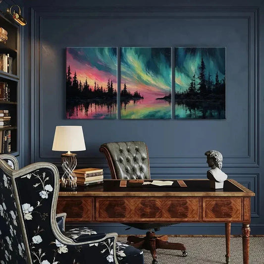 3pcs Northern Lights Forest Reflection Abstract Metal Print Ready to Hang Art