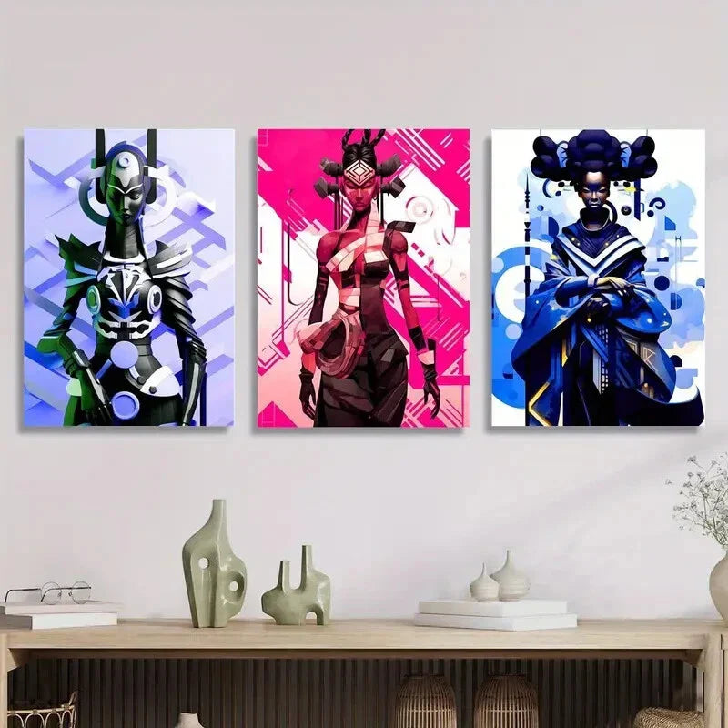 3pcs Abstract Female Characters in Traditional Metal Print Ready to Hang Art Metal Print Ready to Hang Art