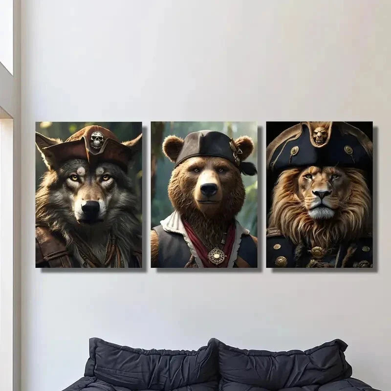 3pcs Animal pirate crew, animal pirates, ancient Metal Print Ready to Hang Art