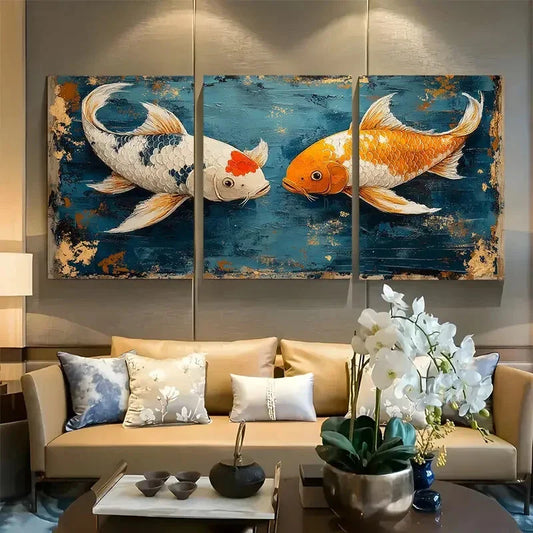 3pcs Two Japanese Koi Fishes Nature Animal Metal Print Ready to Hang Art