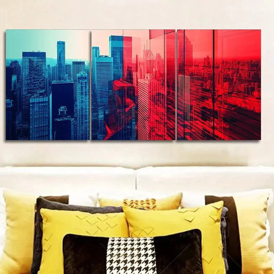3pcs Geometric city, Painting Wall Art Set Canvas Framed 40x60cm - High Quality Print 100% Australian Made Wall Canvas Ready to Hang