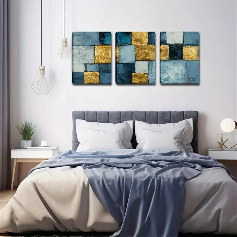 3pcs Neatly Arranged Square Creative Design Metal Print Ready to Hang Art