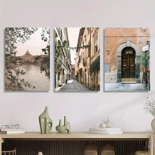 3pcs street scene in Italy, small street Metal Print Ready to Hang Art