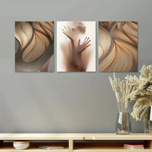 3pcs Abstract Flowing Curves Modern Design Metal Print Ready to Hang Art