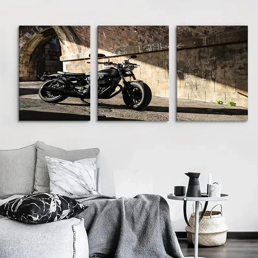 3pcs retro motorcycle art painting, Metal Print Ready to Hang Art