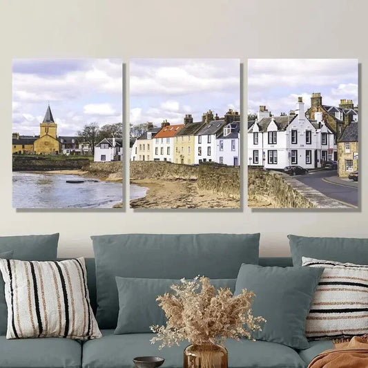 3pcs Vibrant Scottish Countryside Townscapes Metal Print Ready to Hang Art