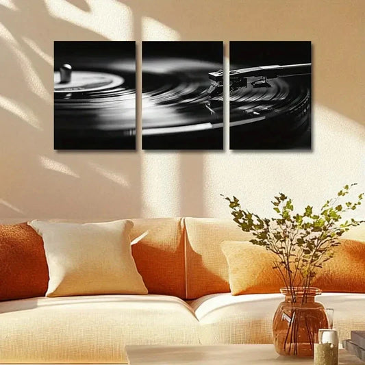 3pcs Black & White Design with Turntable & Music Metal Print Ready to Hang Art