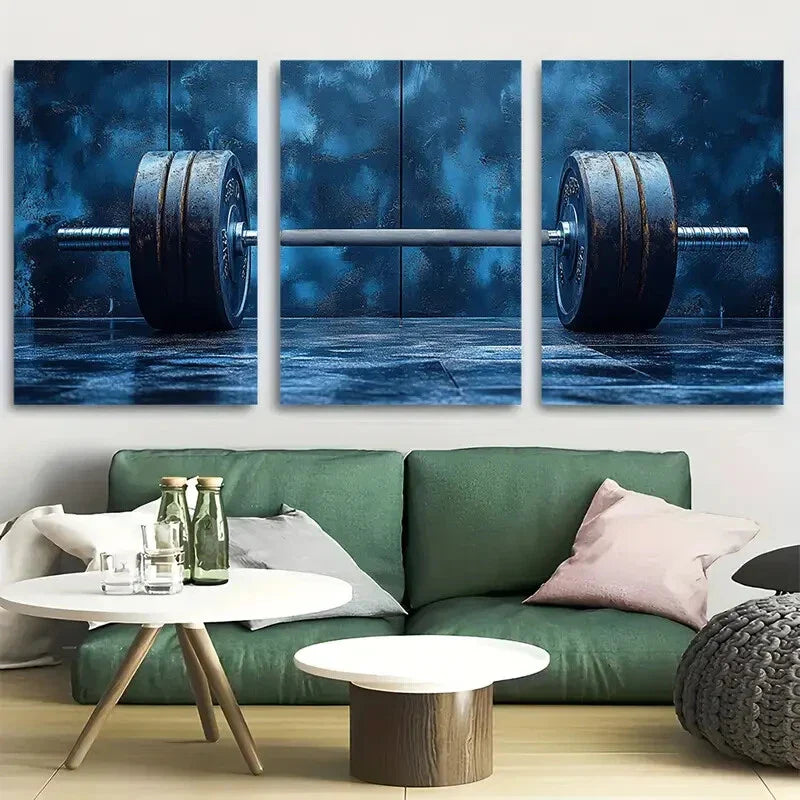 3pcs Barbell Opulent Gym Weightlifting Design Metal Print Ready to Hang Art
