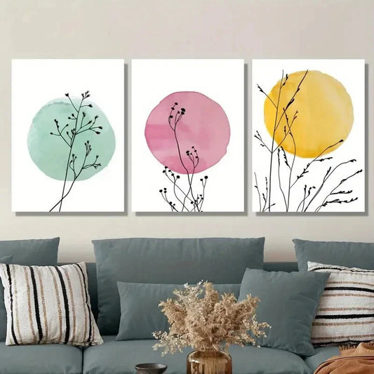 3pcs Minimalist Watercolor Floral, Metal Print Ready to Hang Art